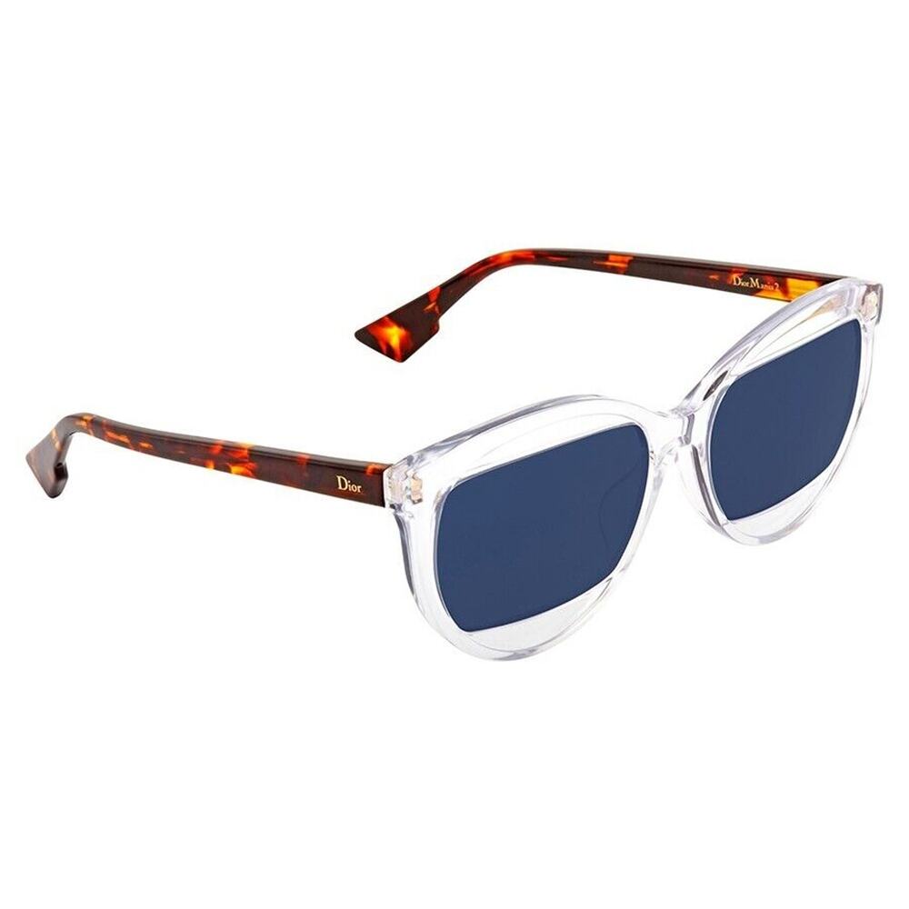 Christian Dior DiorMania 2 Womens Havana Clear Plastic Blue Lense Sunglasses A35 - Picture 1 of 7